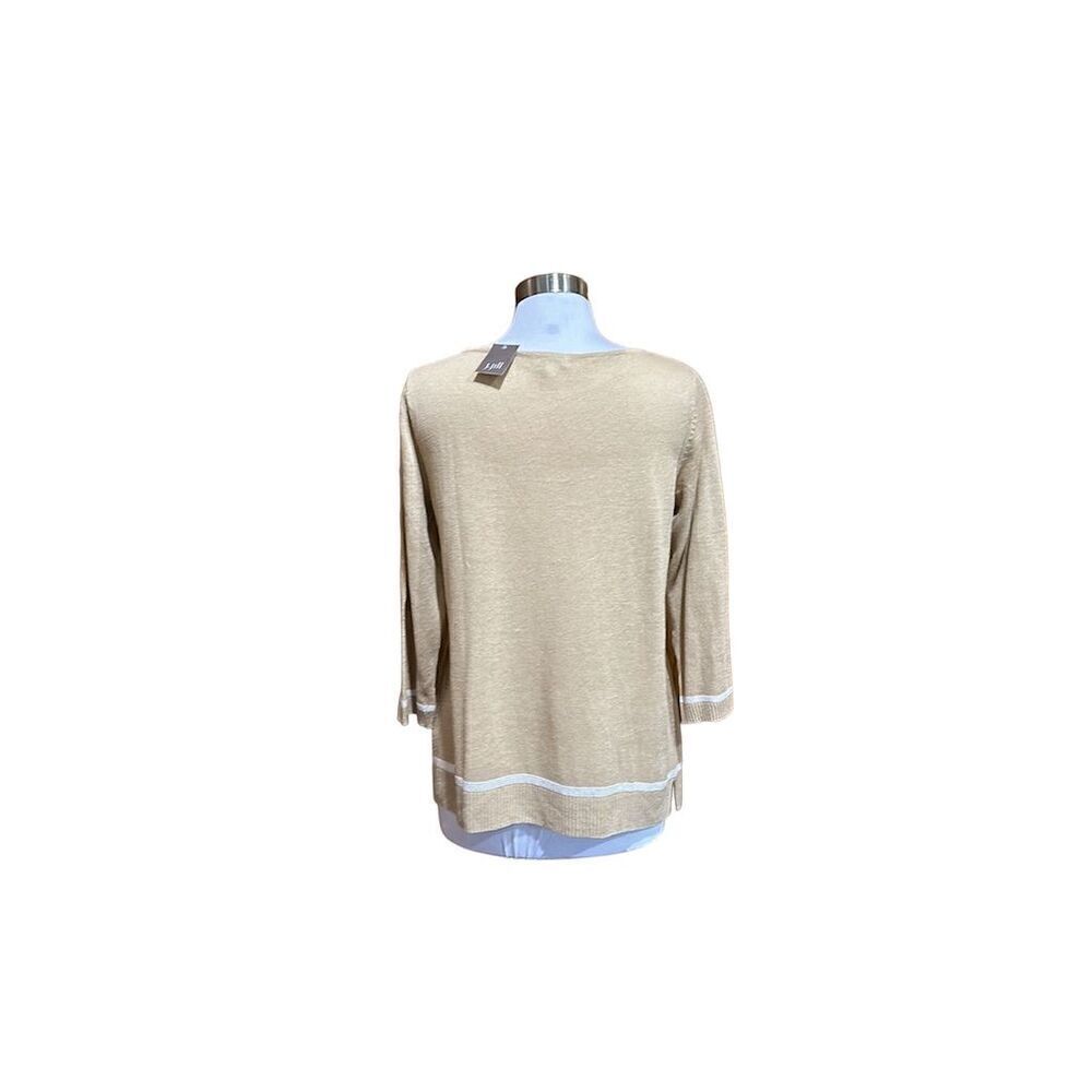 J. Jill Women's Beige Embroidered Knit Top Size M 3/4 Sleeve Blouse - NWT - Picture 2 of 5